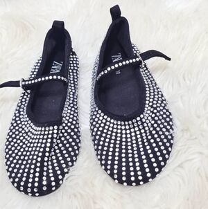 ZARA Bedazzled Kids Ballet Flats Adorned With Rhinestones L. Girl Size 12